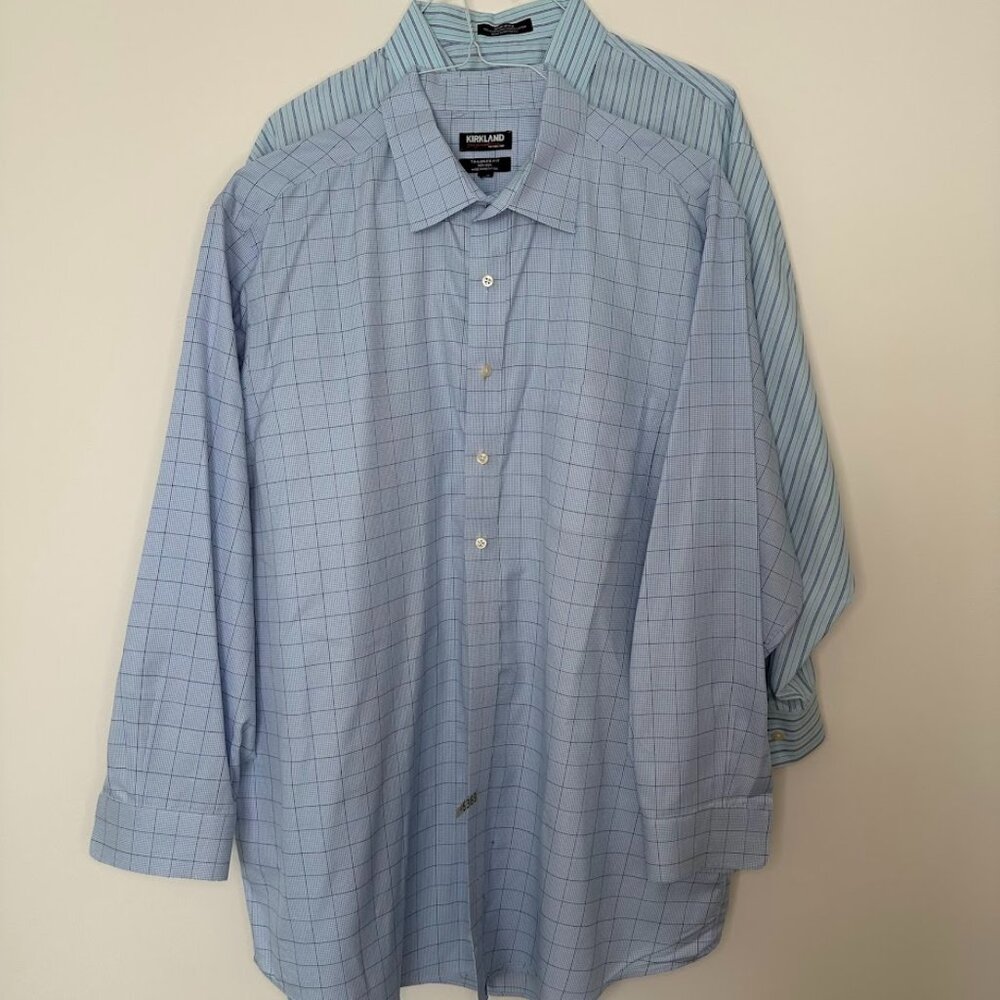 Kirkland Signature Lot of 2 Men's Dress Shirts Tailored Fit- 19 34/35- Non Iron